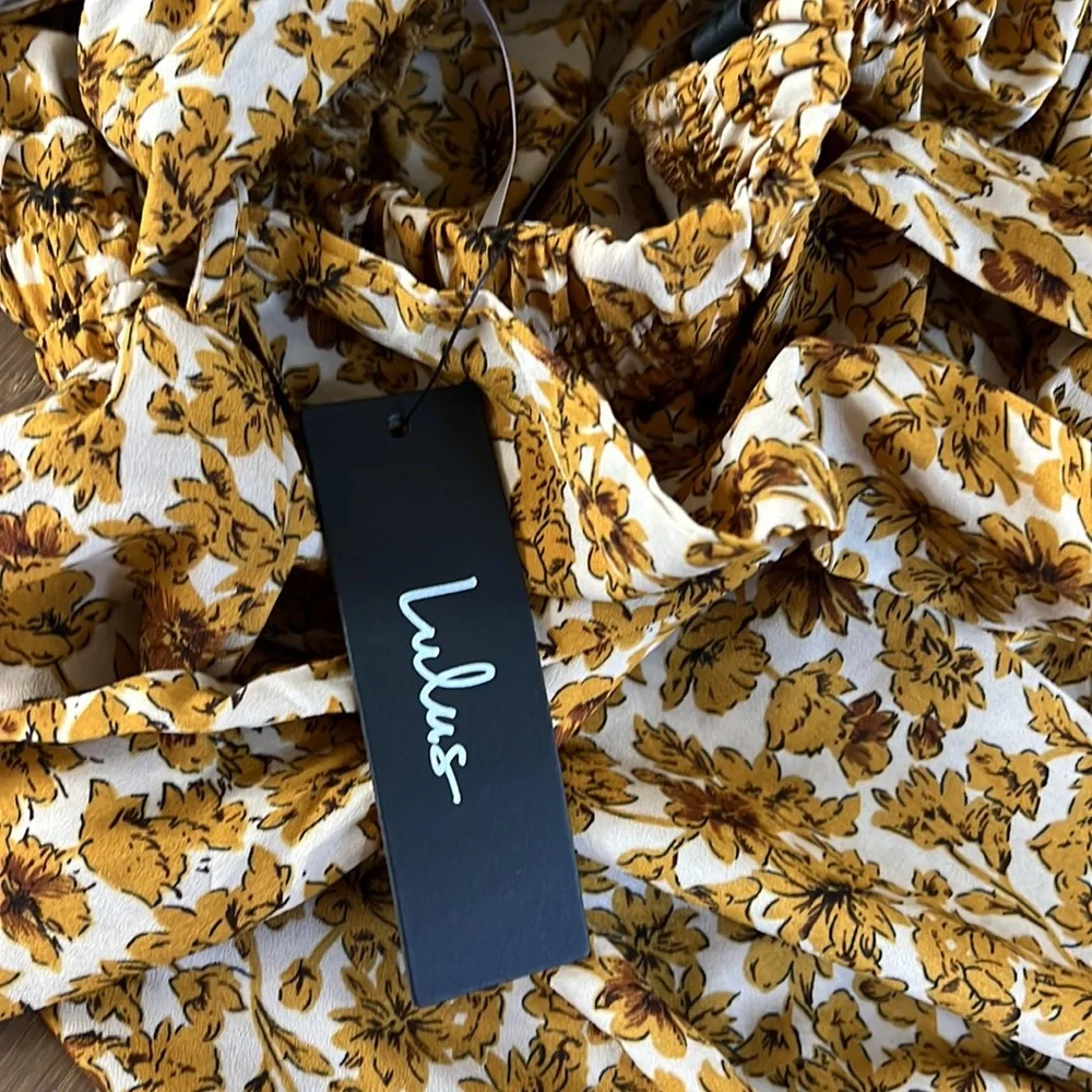 NWT Lulu’s These are the Days Mustard Yellow Floral Print Halter Maxi Dress | S - Picture 11 of 12